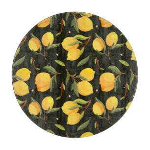 Planche À Découper Illustration de citron : Motif peint à la main san