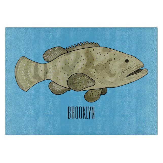 Planche À Découper Illustration de la caricature du poisson de mérou (Devant)