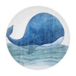 Planche À Découper Illustration de l'aquarelle de la baleine bleue mi