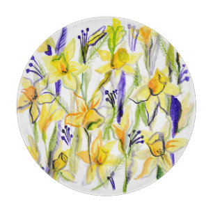 Planche À Découper Illustration de l'aquarelle des jonquilles jaunes