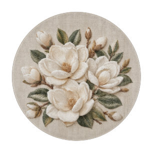 Planche À Découper Illustration de magnolia blanche brodée en faux 3D