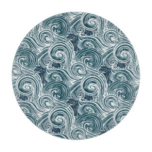 Planche À Découper Illustration des vagues de mer tracées à la main v