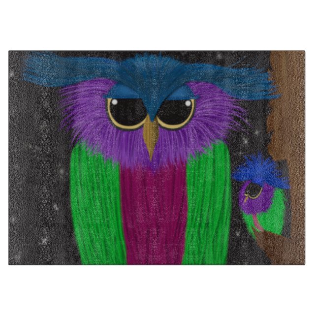 Planche À Découper Illustration du hibou grippé prismatique (Devant)