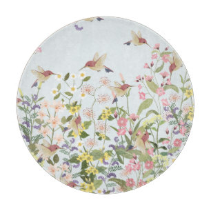 Planche À Découper Illustration Vintage du Jardin Floral aux colibris