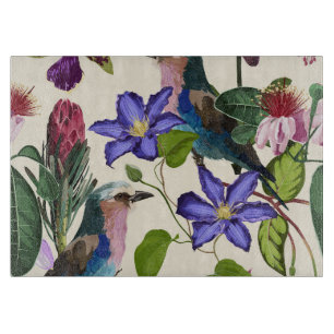 Planche À Découper Illustrations de fleurs tropicales, oiseaux exotiq