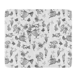 Planche À Découper Imaginaire sketched fish creachers plante feuilles