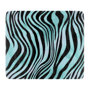 Planche À Découper Impression Animale Peau de Zèbre Bleu Clair Turquo