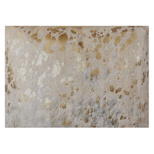 Planche À Découper Impression de cowhide métallique or | Luxueux (Devant)