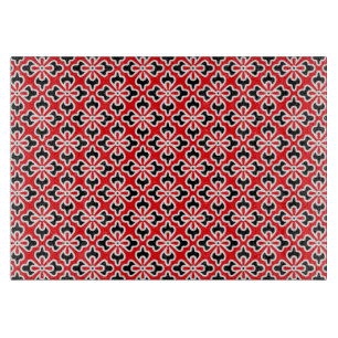 Planche À Découper imprimé kimono floral, rouge, noir et blanc