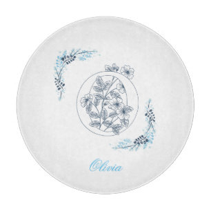 Planche À Découper Initiale "O" Monogramme bleu Calme Floral