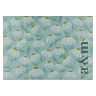 Planche À Découper Initiales de couple Motif floral bleu sarcelle et 