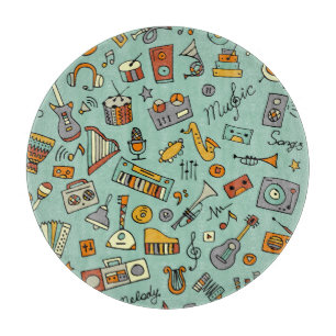 Planche À Découper Instruments de musique, motif de croquis vintage.