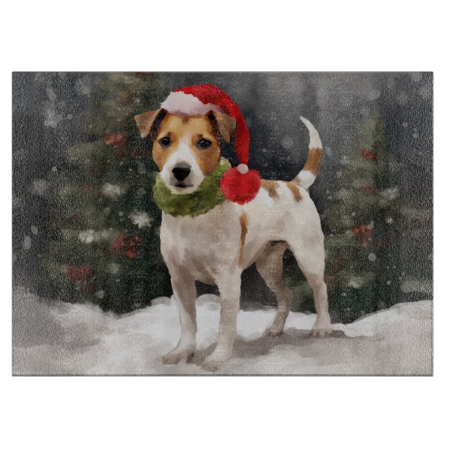 Planche À Découper Jack Russell Chien à Noël de neige (Devant)
