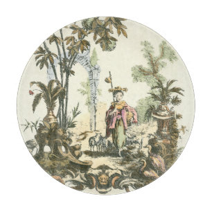 Planche À Découper Jardin asiatique avec la femme et les animaux