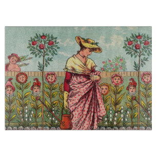 Planche À Découper Jardin Cultivation Flower Woman Art Antique