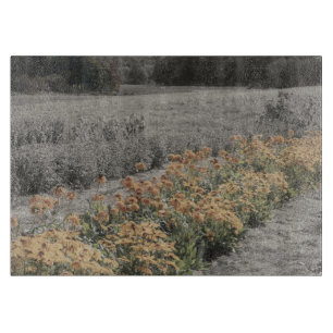 Planche À Découper Jardin Fleuri En Nature Noire Et Blanche