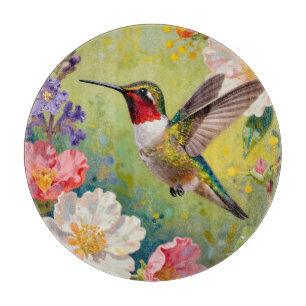 Planche À Découper Jardin floral vibrant de colibris