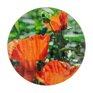 Planche À Découper Jardin stylisé Rouge Orange Fleurs de pavot