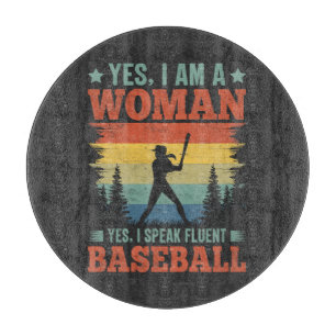 Planche À Découper Je parle couramment joueur de baseball féminin fan