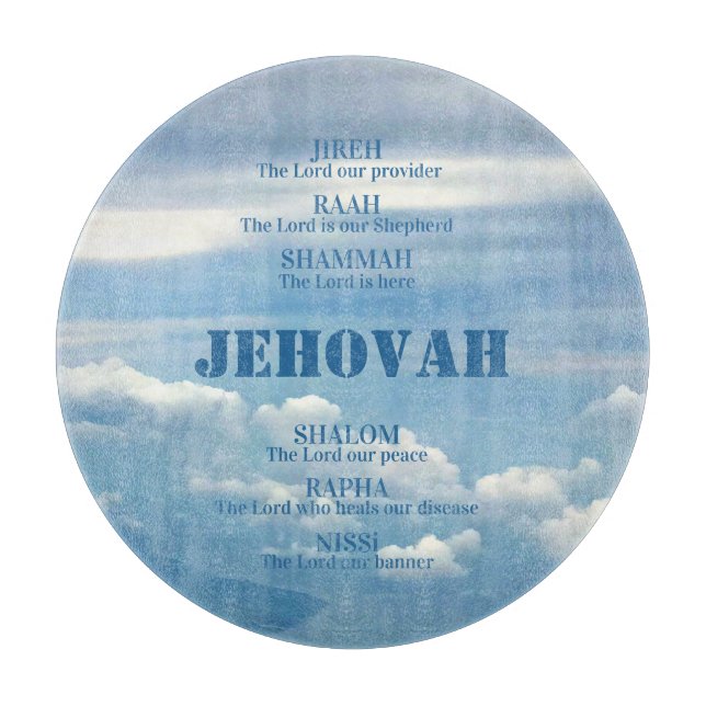 Planche À Découper Jehova Jireh Shalom Rapha Blu Ciel Clouds blancs (Devant)