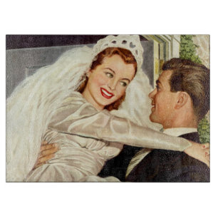 Planche À Découper Jeunes mariés de mariage vintage, heureuse mariée 