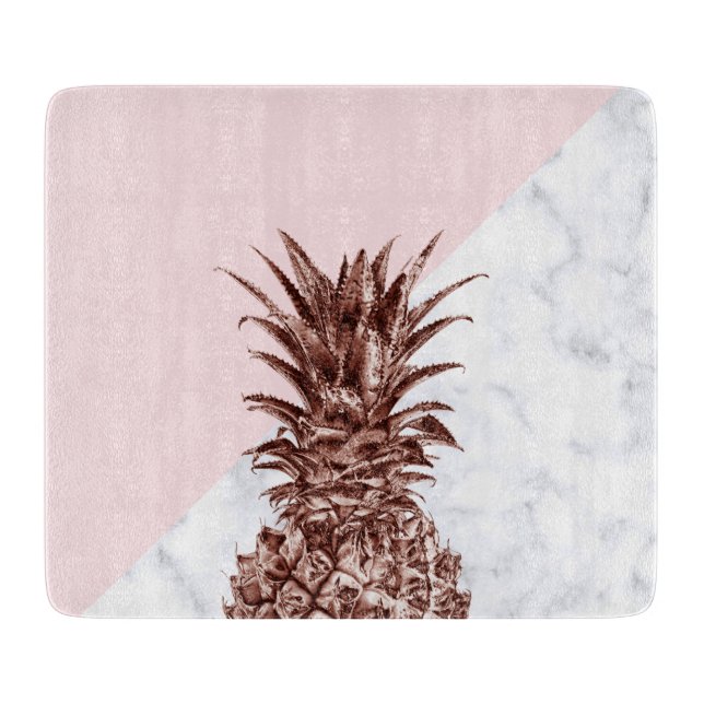Planche À Découper Joli marbre rose élégant de blanc d'ananas d'or (Devant)