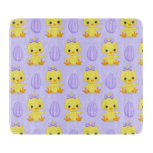 Planche À Découper Joli motif de Pâques poulet jaune violet