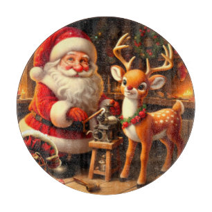 Planche À Découper Joli Père Noël et rennes 