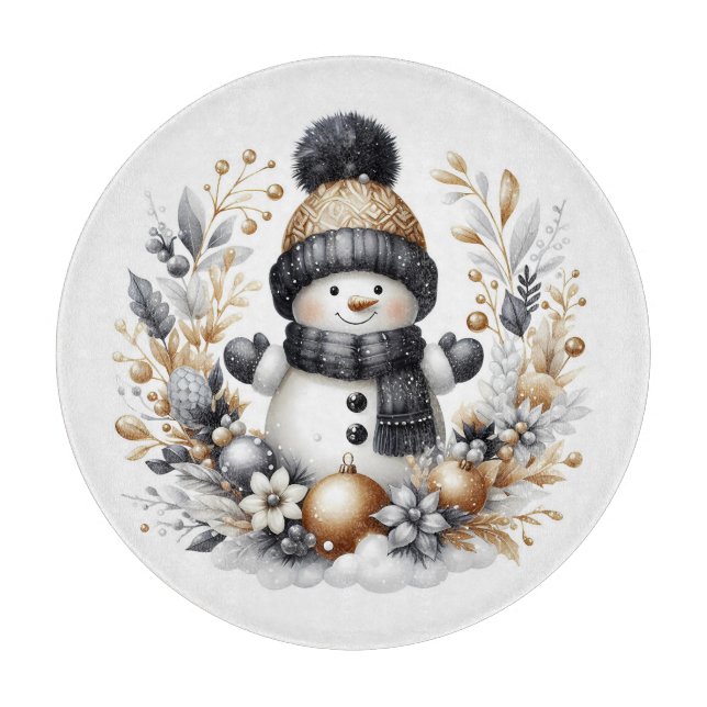 Planche À Découper Joli Snowman et feuillage de Noël (Devant)
