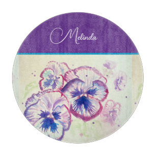 Planche À Découper Joli tablier aquarelle violet pensée pastel floral