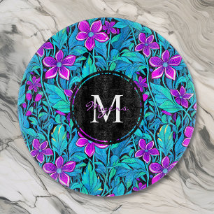 Planche À Découper Joli violet et Turquoise bleu floral Personnalisé