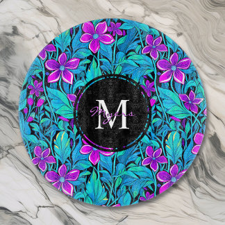 Planche À Découper Joli violet et Turquoise bleu floral Personnalisé