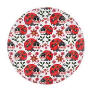 Planche À Découper Jolie coccinelle kawaii motif floral sans couture 