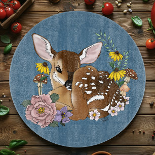 Planche À Découper Jolies Fleurs Sauvages Faon Bleu Bébé Cerf Forêt