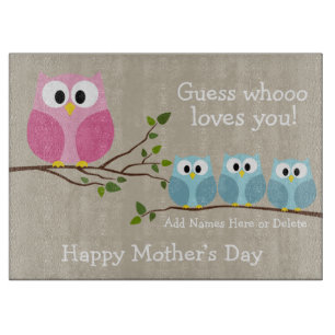 Planche À Découper Jour de mères - 3 hiboux mignons - Whooo vous aim
