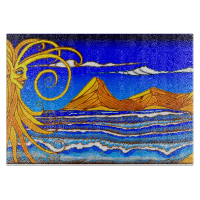 Planche À Découper Jour ensoleillé à la plage Aquarelle peinture (Devant)