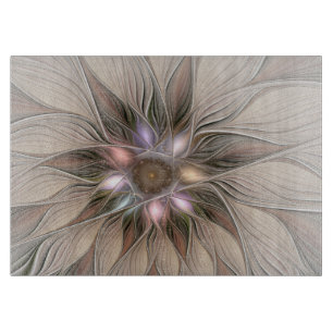 Planche À Découper Joyeuse Fleur Abstrait Beige Brown Floral Fractal