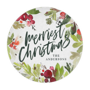 Planche À Découper Joyeuses vacances aquarelle feuillage fleuri