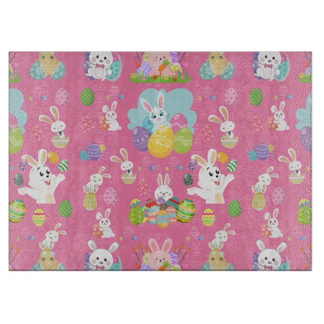 Planche À Découper Joyeux Jour de Pâques - Motif Drôle Lapin Et Oeufs (Devant)