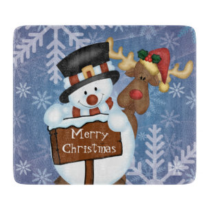 Planche À Découper Joyeux Noël de bonhomme de neige et de renne