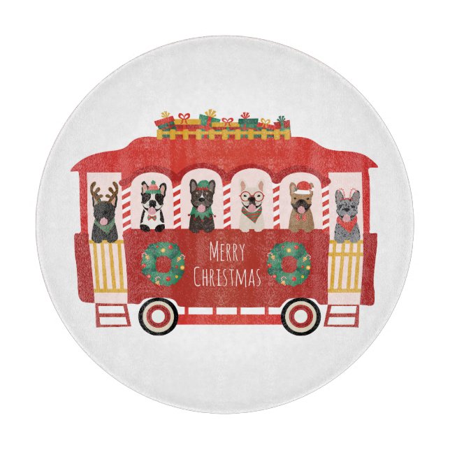 Planche À Découper Joyeux Noël Français Bulldogs Vacances Trolly (Devant)