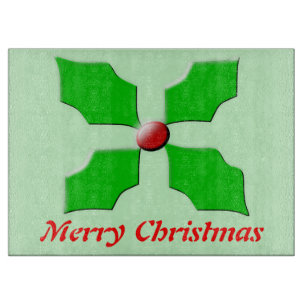 Planche À Découper Joyeux Noël Holly Custom Glass Cutboard