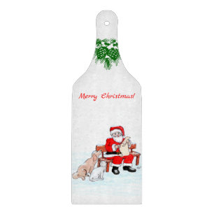 Planche À Découper Joyeux Noël - Père Noël avec chat et chien