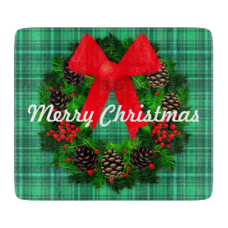 Planche À Découper Joyeux Noël Wreath Plaid Retro Holiday
