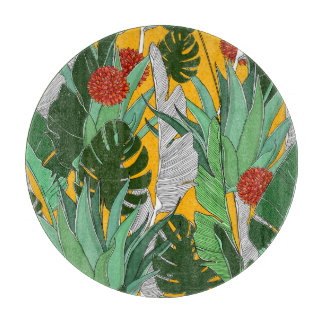 Planche À Découper Jungle d'été : Motif de palmier lumineux.