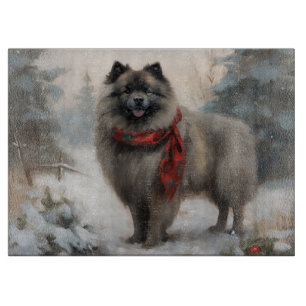 Planche À Découper Keeshond Chien dans la neige de Noël