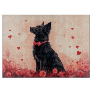 Planche À Découper Kelpie australien avec des roses - Saint-Valentin