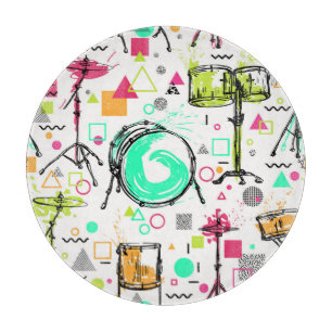 Planche À Découper Kit Tambour : Aquarelle Memphis Retro.