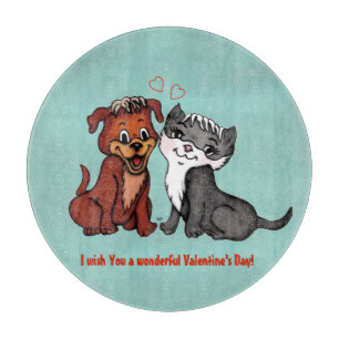Planche À Découper Kitty and Puppy, Joyeuse Saint Valentin !