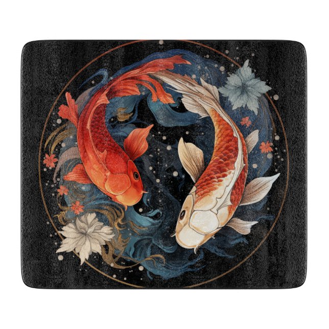 Planche À Découper Koi Poisson Rouge Blanc Yang Yang Japonais Flux d' (Devant)